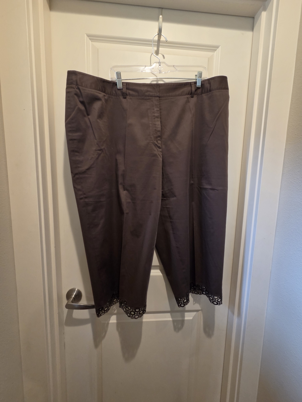 Alfani Brown Wide-Leg Cropped Pants with Sequined Lace Trim